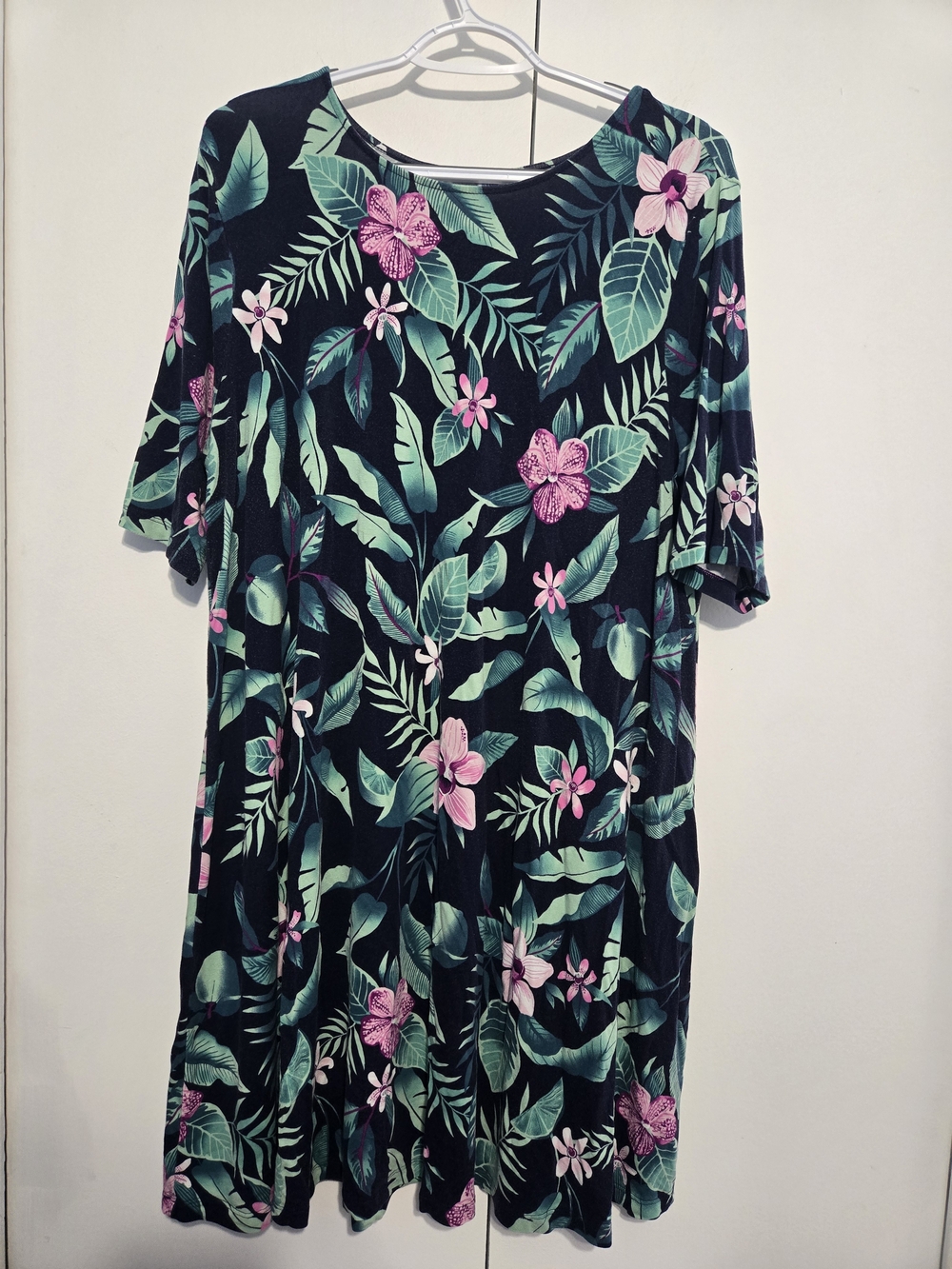 Old Navy Tropical Floral Swing Dress‎ Navy Blue XL Hawaiian Midi